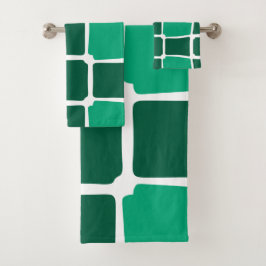 Grüne Formen Quadrate fett asymmetrisch Badhandtuch Set