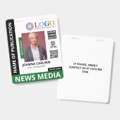 Grüne Foto & 3 Logo QR-Code Press-ID Ausweis (Vorder- & Rückseite)