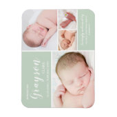 Grüne Foto Collage Baby Geburtsankündigung Magnet (Vertikal)