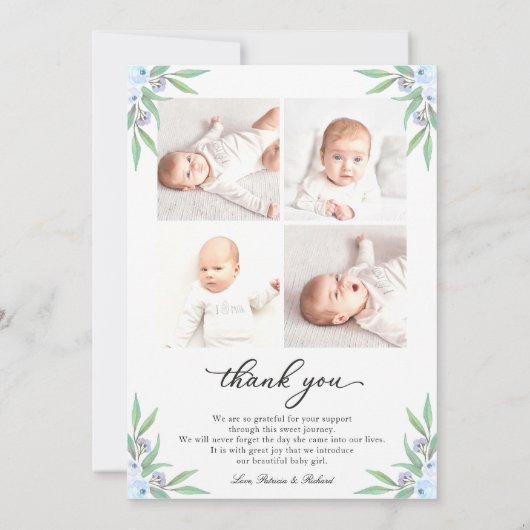 Grüne Foto Geburtsankündigung & Dankeschön Karte (Rückseite)