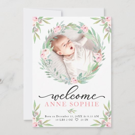 Grüne Foto Geburtsankündigung & Dankeschön Karte (Vorderseite)