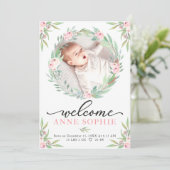 Grüne Foto Geburtsankündigung & Dankeschön Karte (Stehend Vorderseite)