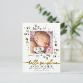 Grüne Foto Geburtserklärung & Vielen Dank Post Postkarte (Stehend Vorderseite)