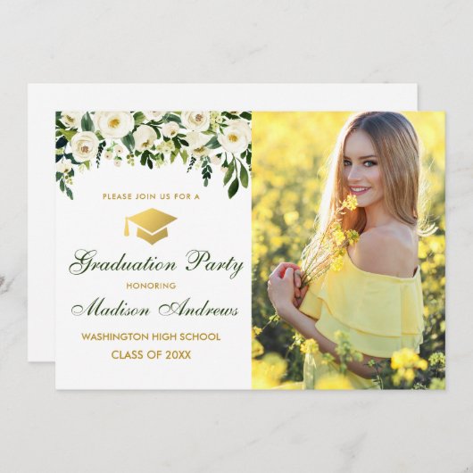 Grüne Foto-Graduierungsparty Einladung (Vorne/Hinten)