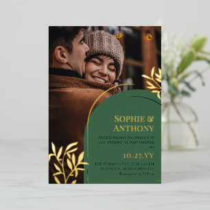 Grüne Foto Hochzeit im Herbst Golden Garden Folieneinladung