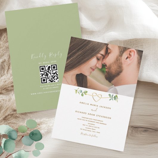 Grüne Foto-QR-Code-Hochzeit Einladung