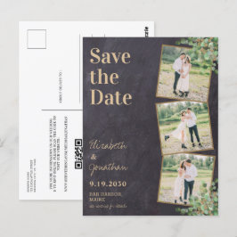 Grüne Foto QR Code Hochzeit speichern das Datum Postkarte