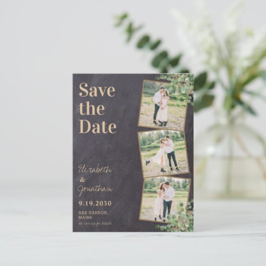 Grüne Foto QR Code Hochzeit speichern das Datum Postkarte (Stehend Vorderseite)