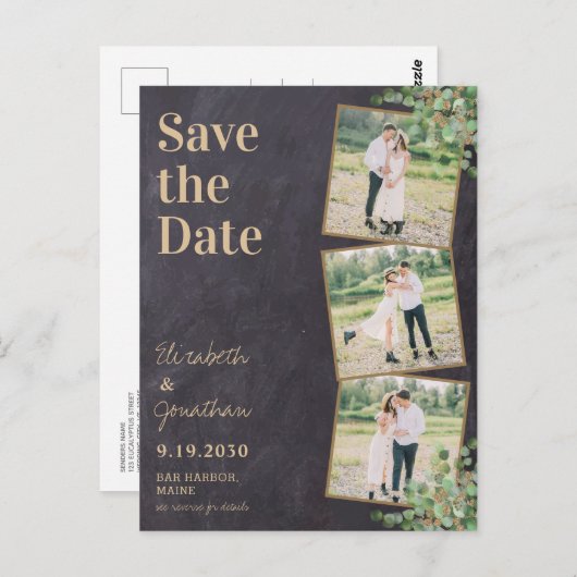 Grüne Foto QR Code Hochzeit speichern das Datum Postkarte (Vorne/Hinten)