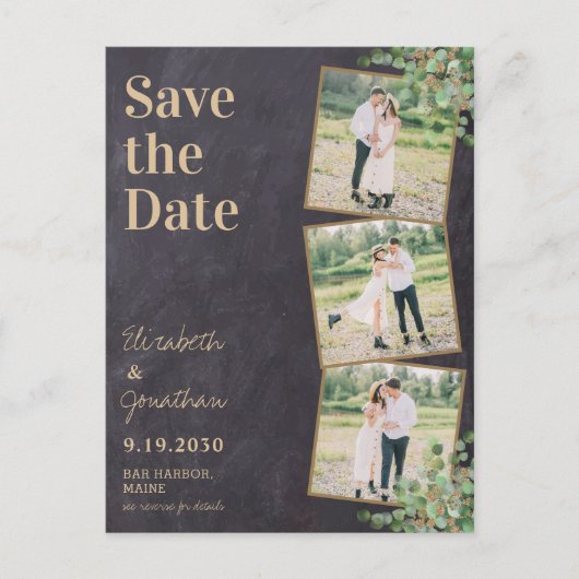 Grüne Foto QR Code Hochzeit speichern das Datum Postkarte (Vorderseite)