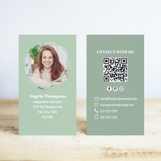 Grüne Foto-QR-Code Verbinde dich mit mir Geschäft Visitenkarte