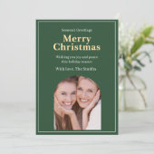 Grüne Foto-Weihnachtskarte Feiertagskarte (Stehend Vorderseite)