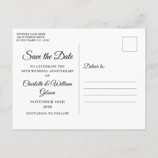 Grüne Foto zum 50. Jubiläum Save the Date Ankündigungspostkarte (Rückseite)