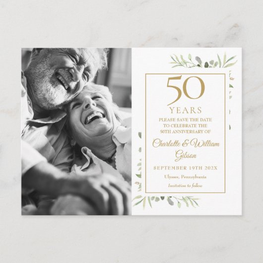 Grüne Foto zum 50. Jubiläum Save the Date Ankündigungspostkarte (Vorderseite)