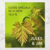 Grüne Fotografie des Weinblattes Weinetikett (Einzelnes Label)