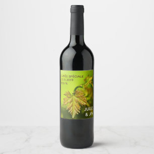 Grüne Fotografie des Weinblattes Weinetikett