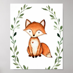 Grüne Fox Woodland Tiere Kinderzimmer Mauer Kunst Poster
