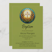 Grüne Fraktal Taufe Einladung (Vorne/Hinten)