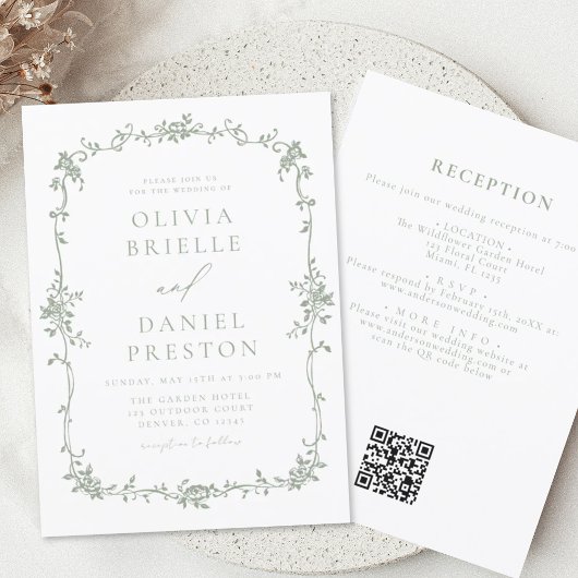 Grüne französische QR-Kodex Hochzeit