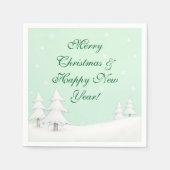 Grüne frohe Weihnachten und schneebedeckte Pinien Serviette (Vorderseite)
