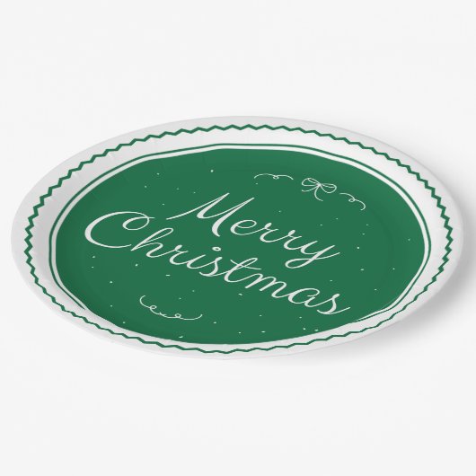 Grüne frohe Weihnachts-Briefmarke Papier Teller (Schrägansicht)