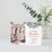 Grüne Frohe Weihnachts-Foto Ankündigung Postkarte (Stehend Vorderseite)