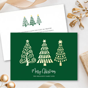 Grüne Frohe Weihnachtsbäume Skript Name Echtgold Folien Feiertagskarte