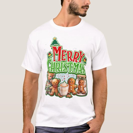Grüne frohe Weihnachtsgingerassen und Kind mit T-Shirt (Vorderseite)