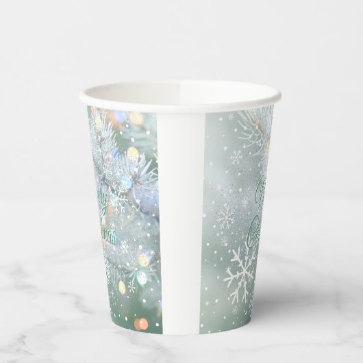 Grüne frohe Weihnachtsschneeflocken Pappbecher (Links)