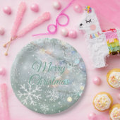 Grüne frohe Weihnachtsschneeflocken Pappteller (Party)