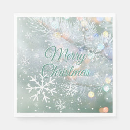 Grüne frohe Weihnachtsschneeflocken Serviette