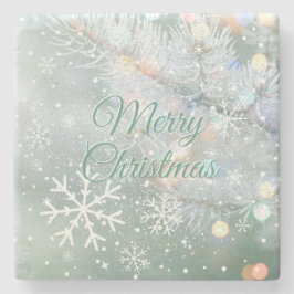 Grüne frohe Weihnachtsschneeflocken Steinuntersetzer