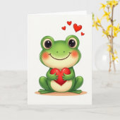 Grüne Frosch Valentinstagskarte Karte (Gelbe Blume)