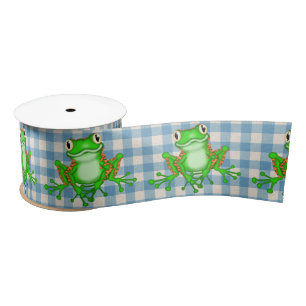 Grüne Frösche auf Gingham Satinband