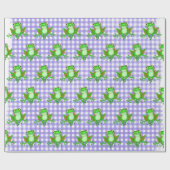 Grüne Frösche auf Lila Gingham Geschenkpapier (Flach)