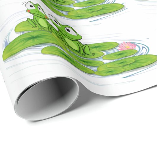 grüne Frösche auf Lilienpolster Geschenkpapier (Rolleneckpunkt)