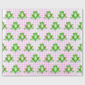 Grüne Frösche auf Pink Gingham Geschenkpapier (Flach)