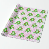 Grüne Frösche auf Pink Gingham Geschenkpapier (Ungerollt)