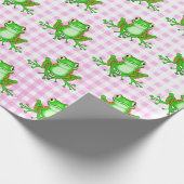 Grüne Frösche auf Pink Gingham Geschenkpapier (Ecke)