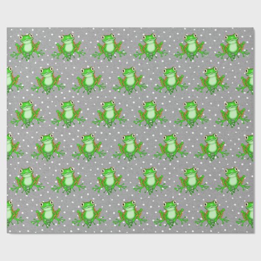 Grüne Frösche auf Polka Docks Geschenkpapier (Flach)