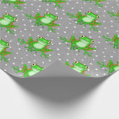 Grüne Frösche auf Polka Docks Geschenkpapier (Ecke)