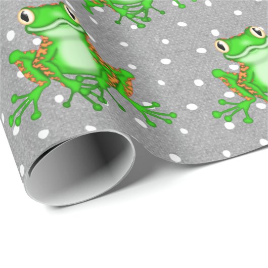 Grüne Frösche auf Polka Docks Geschenkpapier (Rolleneckpunkt)
