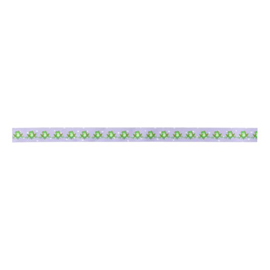 Grüne Frösche auf Polka Docks Satinband (Vorderseite)