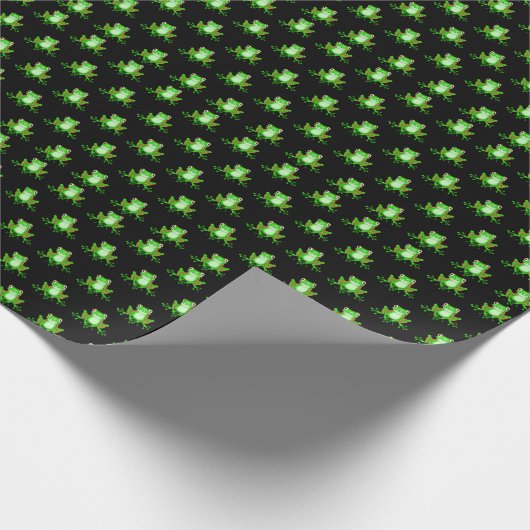 grüne Frösche auf schwarz Geschenkpapier (Ecke)
