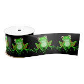 Grüne Frösche auf Schwarz Satinband (Spule)