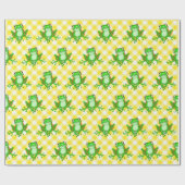 Grüne Frösche auf Yellow Gingham Geschenkpapier (Flach)
