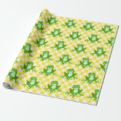 Grüne Frösche auf Yellow Gingham Geschenkpapier (Ungerollt)
