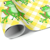 Grüne Frösche auf Yellow Gingham Geschenkpapier (Rolleneckpunkt)