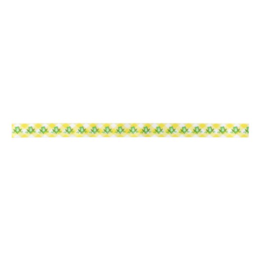 Grüne Frösche auf Yellow Gingham Satinband (Vorderseite)