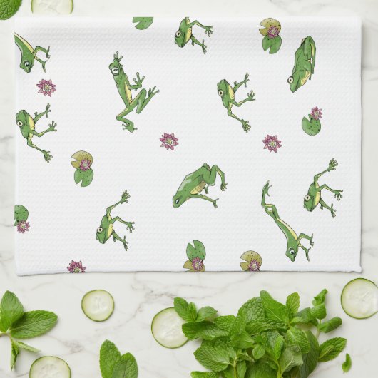 Grüne Frösche Geschirrtuch (Gefaltet)
